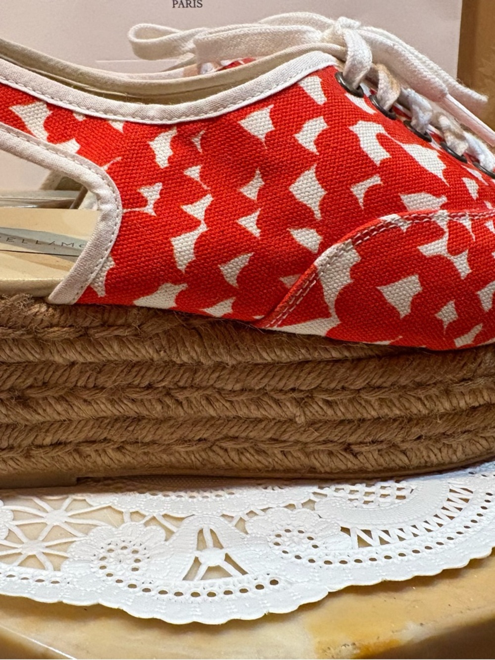 STELLA McCARTHY Red & Ivory Canvas Espadrille Lace-Up Shoes - Picture 3 of 11